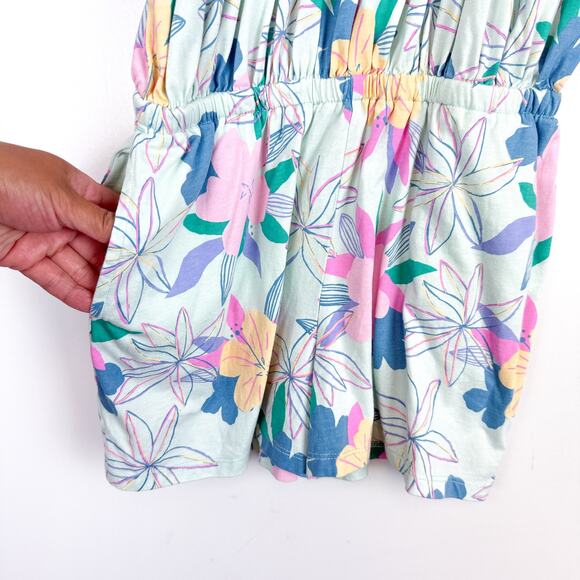 Tea Collection Romper Floral Shirred Blue Pink - Girls Size 12 - Picture 3 of 8